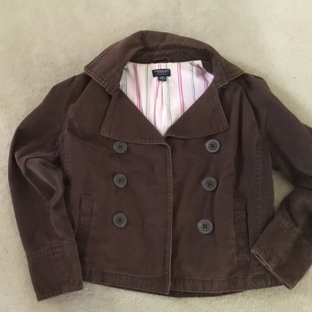 American Eagle Outfitters Double Breasted Brown Pea Coat